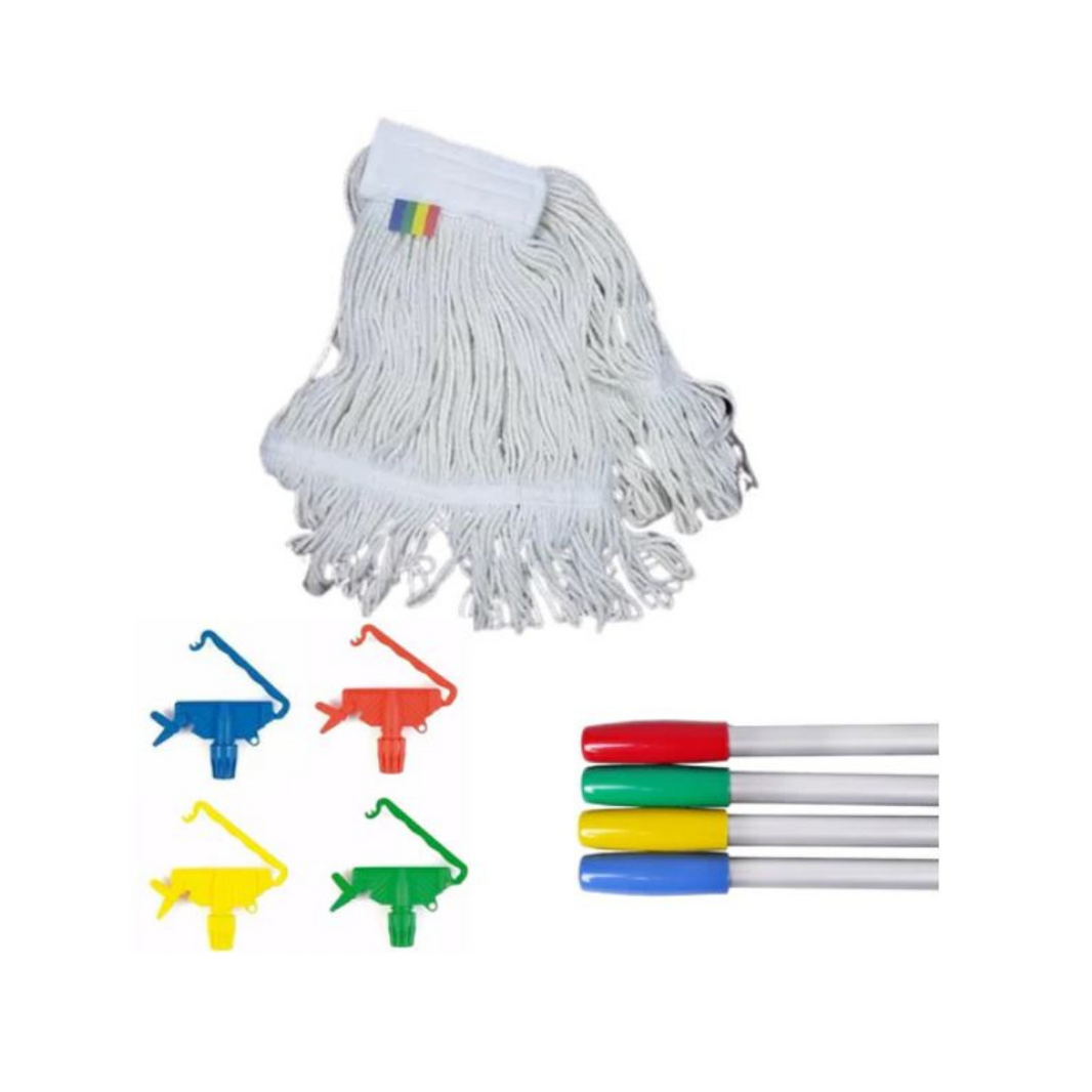 Cisne Cotton Kentucky Mop Looped End With Band, Mop Holder & Aluminium Handle White