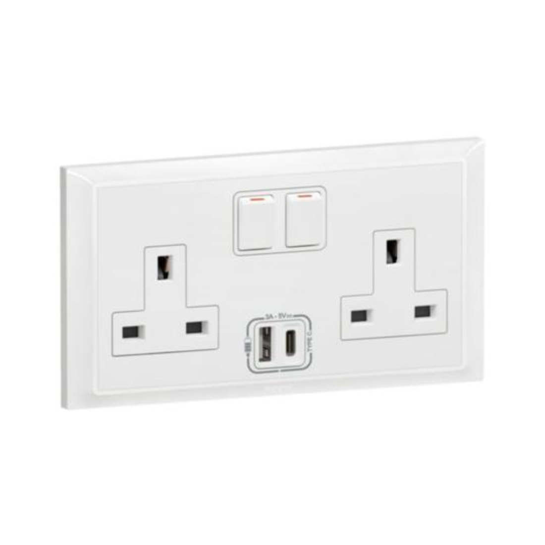 Legrand Belanko S 2 Gang Single Pole BS Switched Socket Outlet Inboard 13A + USB Type A+C Legrand Belanko S 2 Gang Single Pole BS Switched Socket Outlet Inboard 13A + USB Type A+C