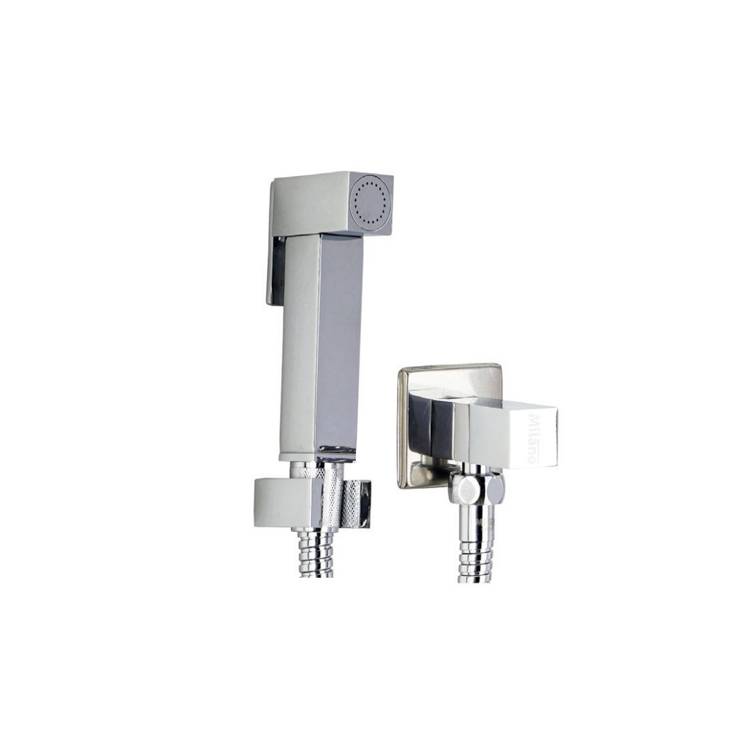Milano Decent Brass Shattaf Set with Angle Valve Kit Chrome in dubai, UAE