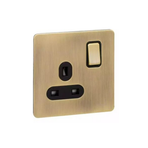 Schneider Electric Ultimate Screwless Flat Plate Switched Socket 1 Gang GU3410BAB - Antique Brass Schneider Electric Ultimate Screwless Flat Plate Switched Socket 1 Gang GU3410BAB - Antique Brass