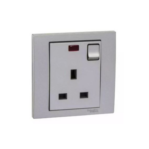 Schneider Electric Vivace 1 Gang Switched Socket with Neon 13A 250V KB15N_AS - Aluminium Silver Schneider Electric Vivace 1 Gang Switched Socket with Neon 13A 250V KB15N_AS - Aluminium Silver