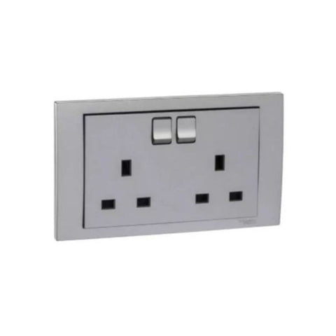 Schneider Electric Vivace Twin Gang Switched Socket 13A 250V KB25_AS - Aluminium Silver Schneider Electric Vivace Twin Gang Switched Socket 13A 250V KB25_AS - Aluminium Silver