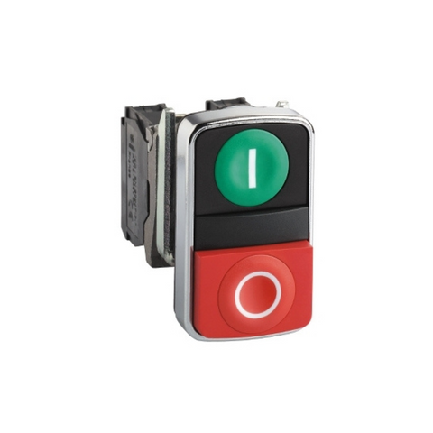 Schneider Electric Harmony XB4 Double-Headed Push Button Metal Ø22 1 Green Flush Marked I + 1 Red Projecting Marked O 1 NO + 1 NC XB4BL73415 Schneider Electric Harmony XB4 Double-Headed Push Button Metal Ø22 1 Green Flush Marked I + 1 Red Projecting Marked O 1 NO + 1 NC XB4BL73415