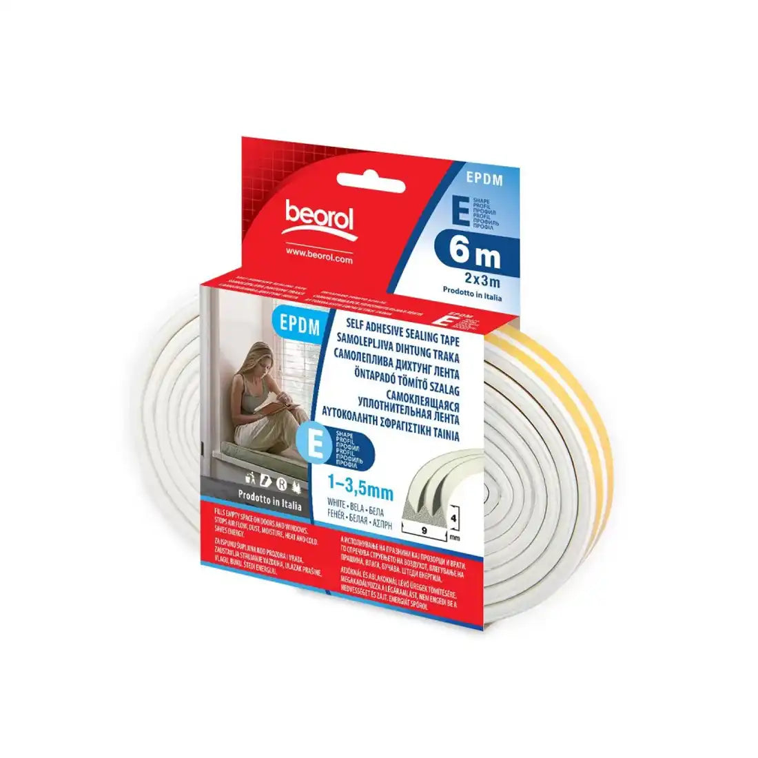 Beorol EBE6 Seal strip E-profile 6m - White Beorol EBE6 Seal strip E-profile 6m - White