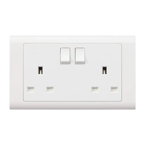MK Essentials MV2747WHI 13A 2G SP Switch Socket - White MK Essentials MV2747WHI 13A 2G SP Switch Socket - White