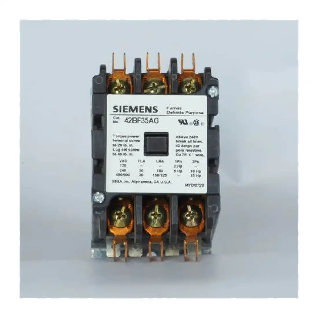 Siemens 42BF35AG 3-Pole Definite Purpose Contactor 30A Siemens 42BF35AG 3-Pole Definite Purpose Contactor 30A
