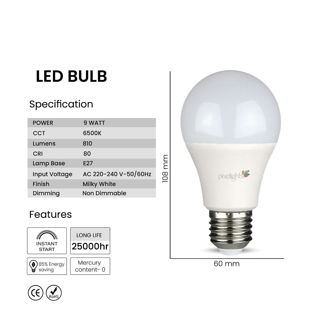 Pixelights LED Bulb 9W E27 - Daylight