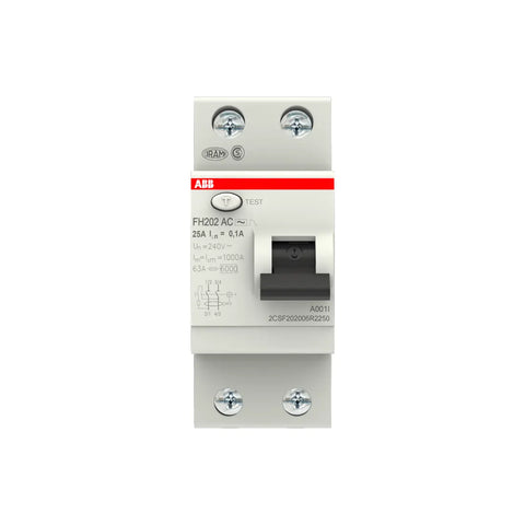 ABB Residual Current Circuit Breaker 2CSF202006R2250 25A 2P 100mA FH202 AC-25/0.1