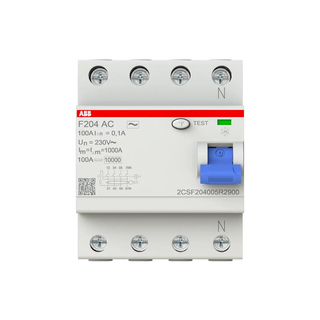 ABB Residual Current Circuit Breaker 2CSF204005R2900 100A 4P 100mA F204 AC-100/0.1 IEC