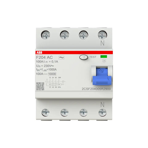 ABB Residual Current Circuit Breaker 2CSF204005R2900 100A 4P 100mA F204 AC-100/0.1 IEC
