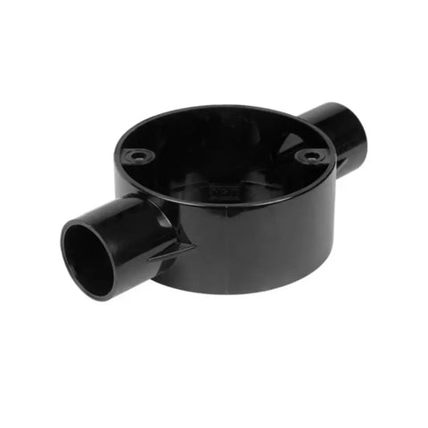 Decoduct Straight Two Way Circular Junction Box - Black