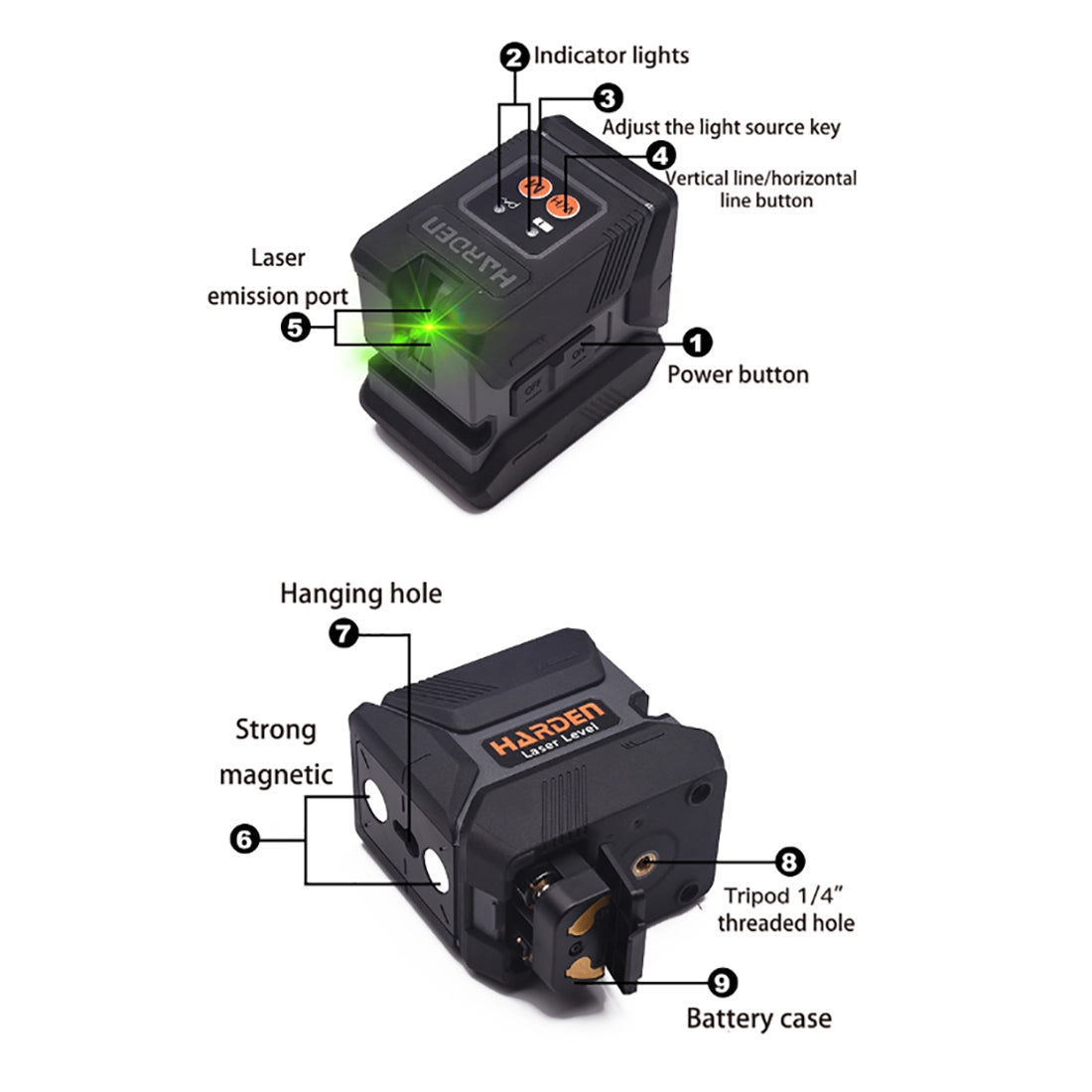 Harden Green Light Laser Level 4.5V 0~15m Range 581002