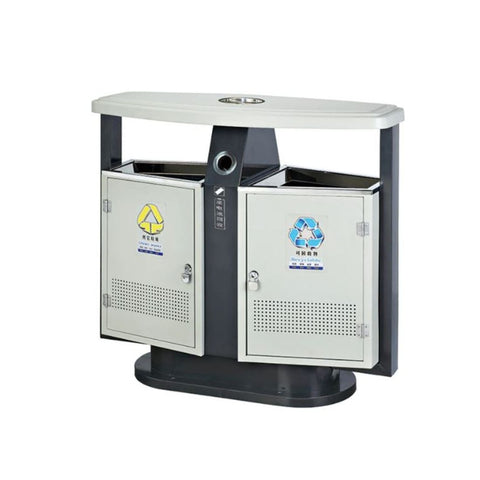 Hygiene System 2 Compartment Iron Outdoor Recycle Bin with Ashtray 44L