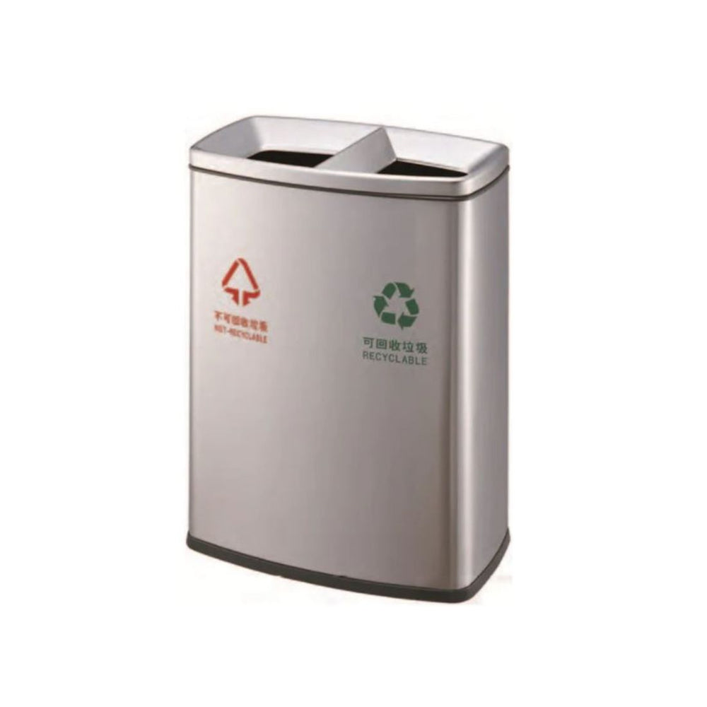 Hygiene System 2 Compartment Stainless Steel Coated Recycle Bin 60L