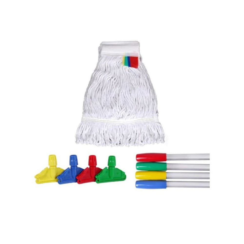 Hygiene System Kentucky Cotton Wet Mop Loop End With Plastic Holder & Aluminium Handle Bleached White