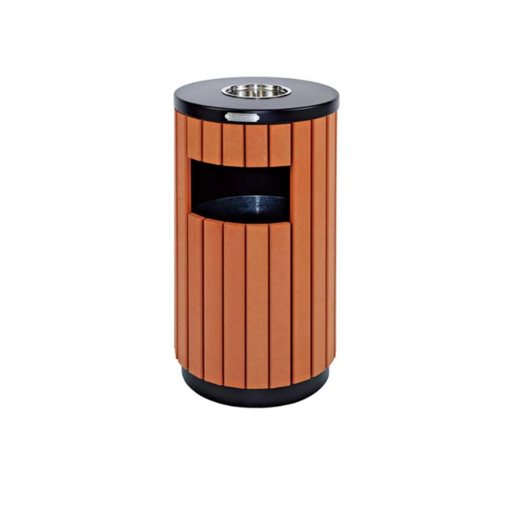 Hygiene System Outdoor Barrel Bin With Ashtray - Wood Color