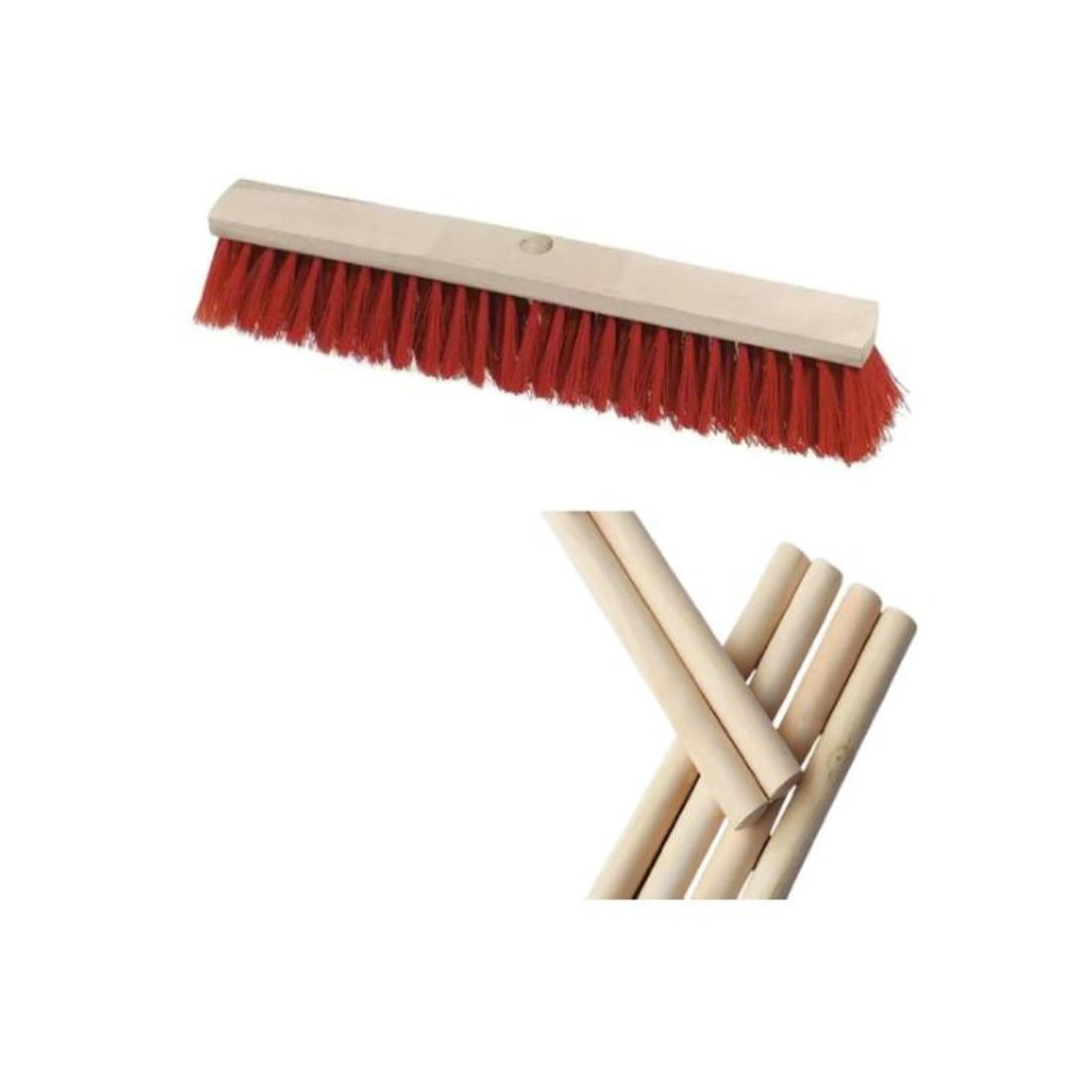 Hygiene System SB18+CJ999 Street Broom With Wooden Handle 18Inch - Red