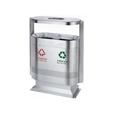 Hygiene System Stainless Steel Coated 2 Compartment Recycle Bin With Ashtray 51L