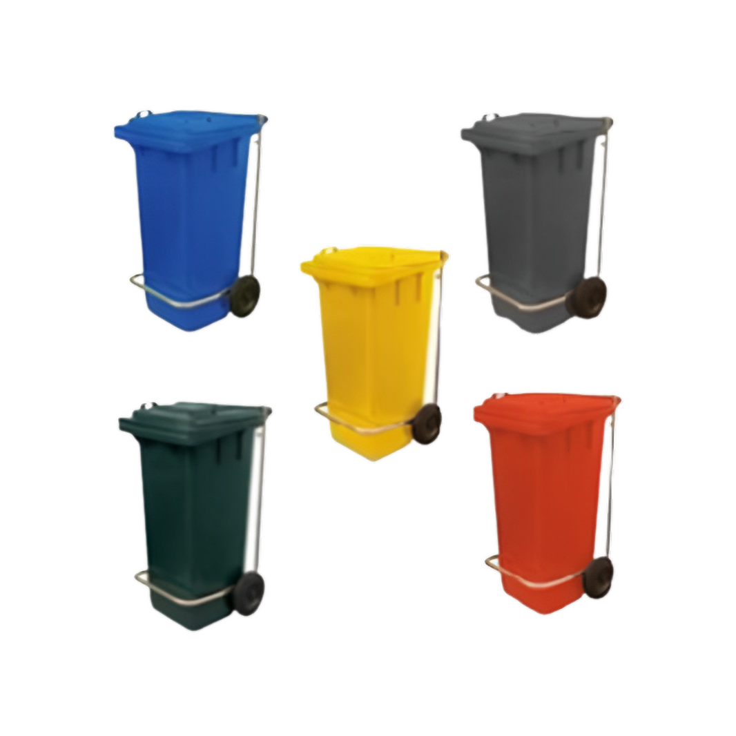 IPC RS Garbage Bin With Wheel And Centre Pedal 120L - Red, Yellow, Blue, Green & Grey