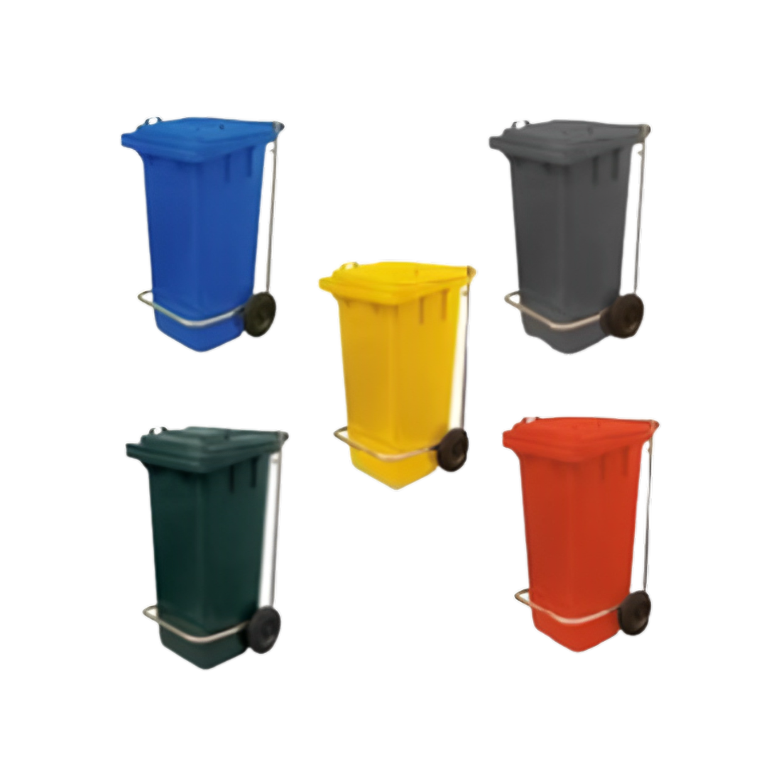 IPC RS Garbage Bin with Wheel and Centre Pedal 120L - Red, Yellow, Blue, Green & Grey