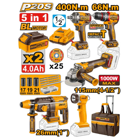 Ingco Tools 5 Pcs Cordless Industrial Combo Kit CKLI2059