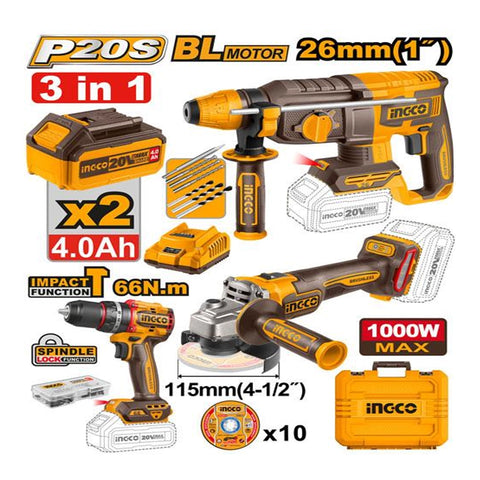 Ingco Tools Cordless 3 pcs Combo Kit COSLI241198