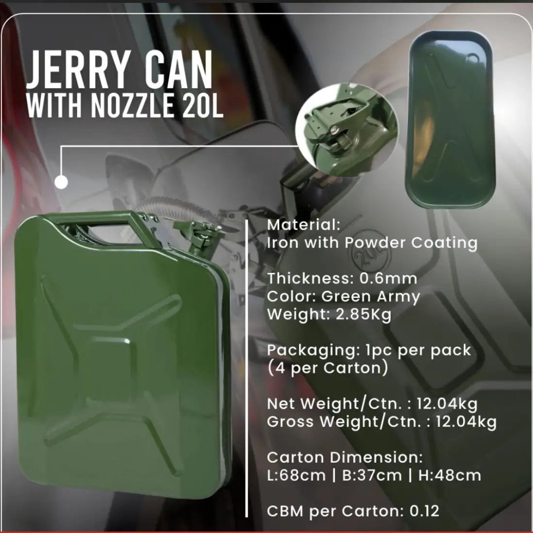 Jerry Can with Nozzle 20L - Green Army