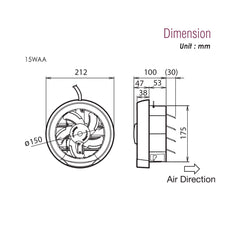 KDK Auto Shutter Round Exhaust Fan Window Mounted 6 Inch 15WAA - Slide 4
