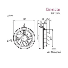 KDK Auto Shutter Round Exhaust Fan Window Mounted 8 Inch 20WAA - Slide 4