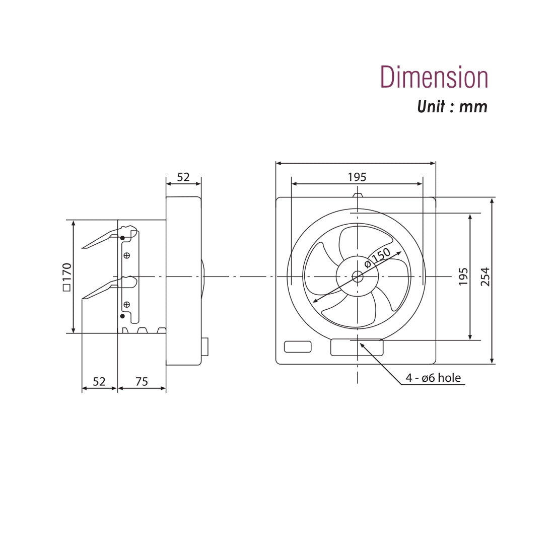 KDK Auto Shutter Square Exhaust Fan Window Mounted 6 Inch 15AAQ1