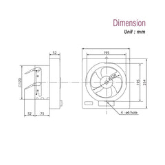 KDK Auto Shutter Square Exhaust Fan Window Mounted 6 Inch 15AAQ1 - Slide 3