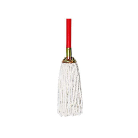 Kach Sheng 270Gms Cotton Wet Socket Mop With Metal Holder & Wooden Handle - White