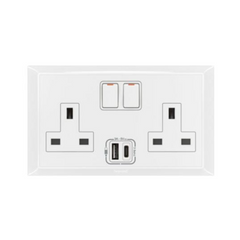 Legrand Belanko S 2 Gang Single Pole BS Switched Socket Outlet Inboard 13A + USB Type A+C - Slide 1