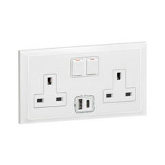 Legrand Belanko S 2 Gang Single Pole BS Switched Socket Outlet Inboard 13A + USB Type A+C - Slide 2