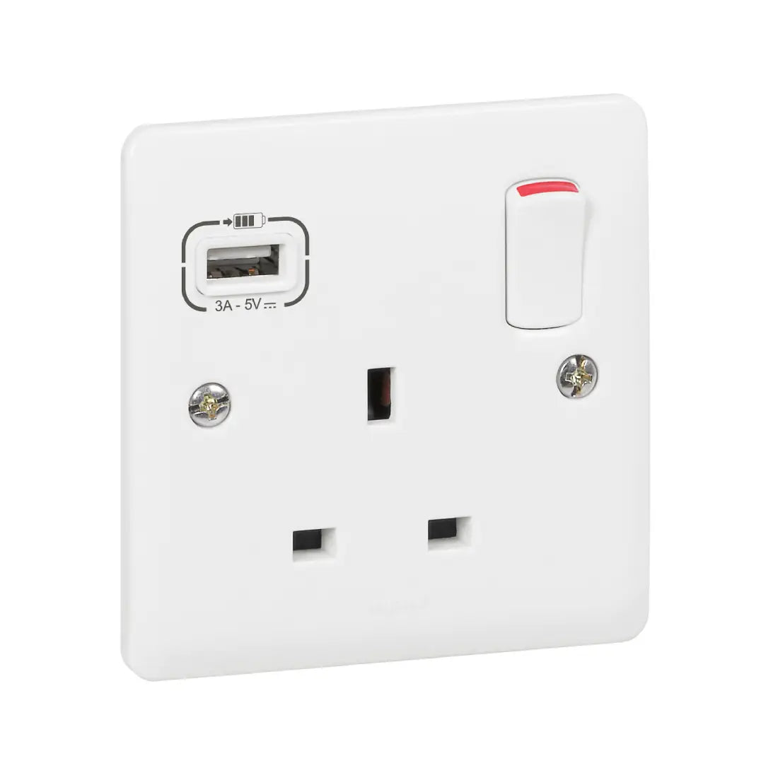 Legrand Synergy White 1 Gang Single Pole Unswitched Outlet with USB A 15W Charger 730078A