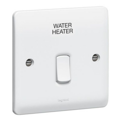 Legrand Synergy White Double Pole Switch with LED Power Indicator and Marked Water Heater 20A 250V 730112