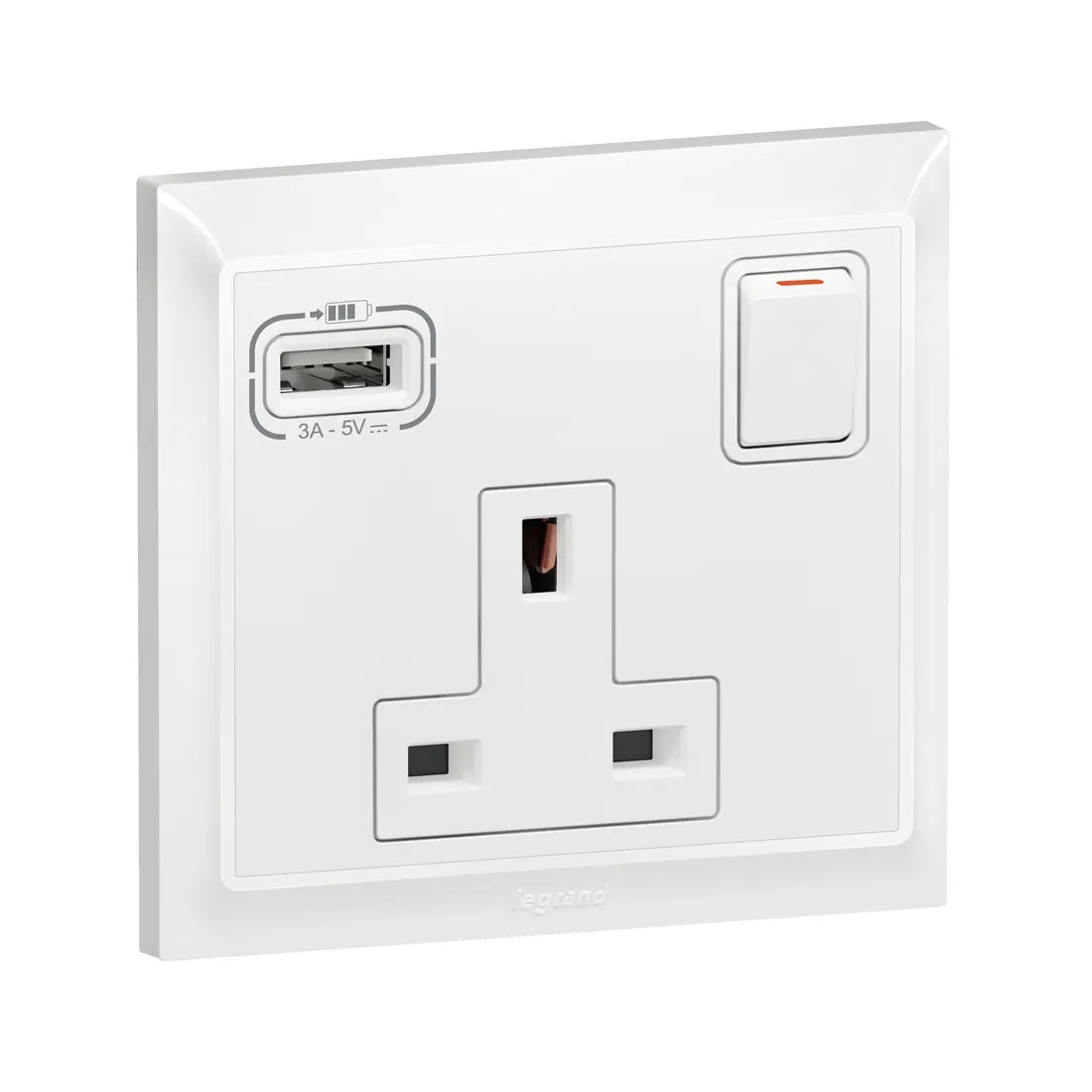 Legrand Belanko S 1 Gang Single Switch Socket with USB A 15W Charger