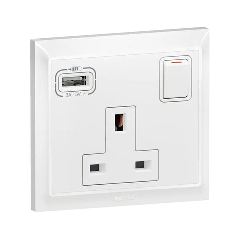 Legrand Belanko S 1 Gang Single Switch Socket with USB A 15W Charger