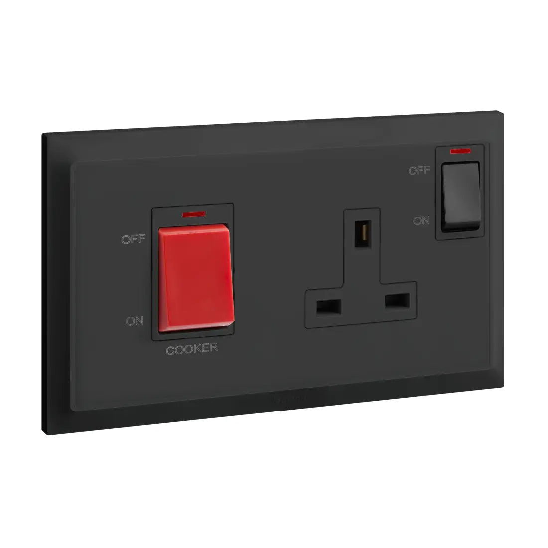 Legrand Belanko S 2 Gang Double Pole Switch 45A and BS Switched Socket Outlet Neon with Cooker Marking 13A