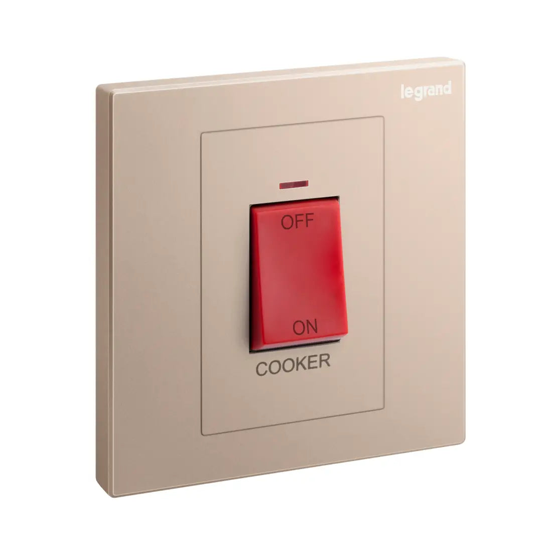 Legrand Galion 1 Gang Double Pole 45A Switch with Cooker Marking, Red Indicator and Red Rocker 282428