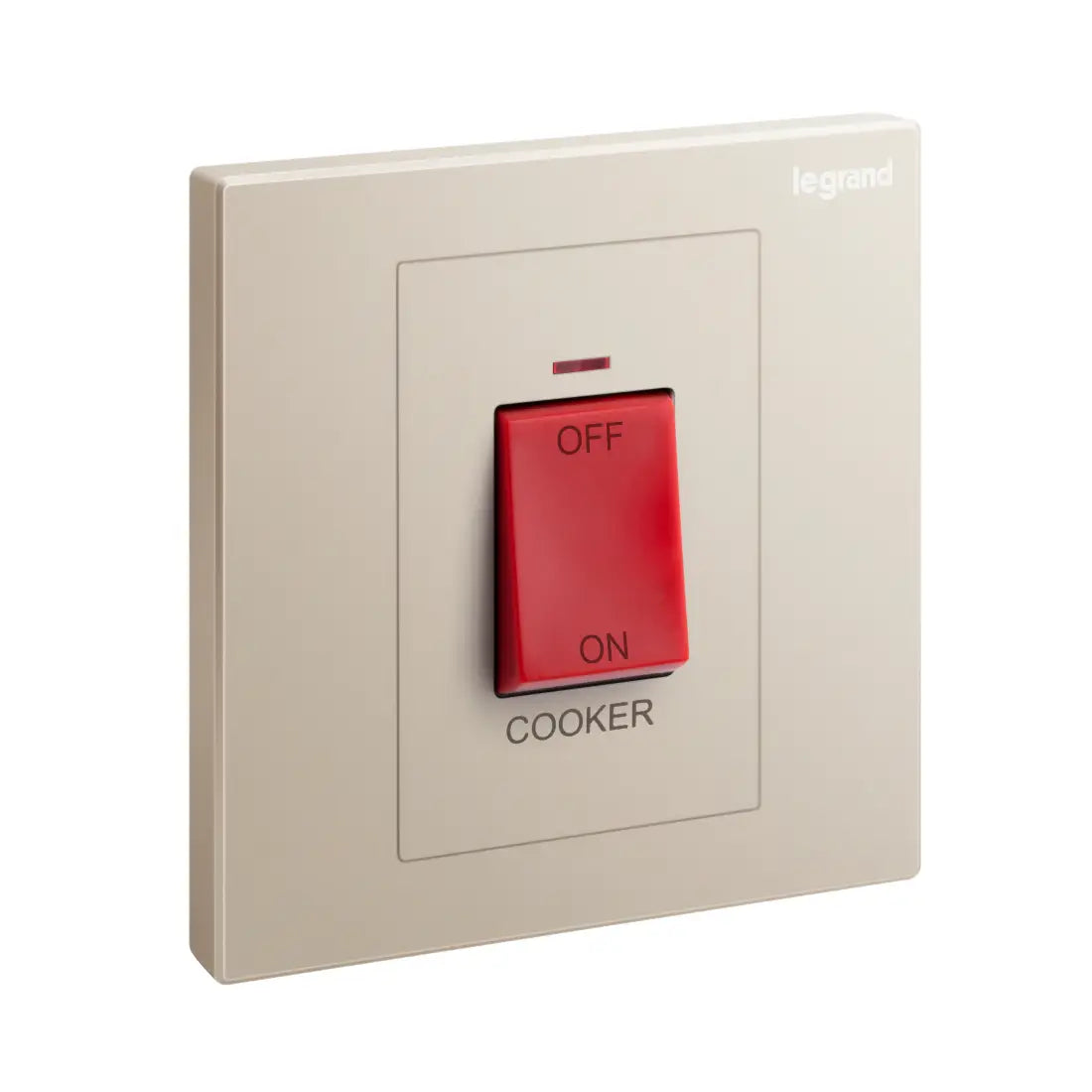 Legrand Galion 1 Gang Double Pole 45A Switch with Cooker Marking, Red Indicator and Red Rocker 282428