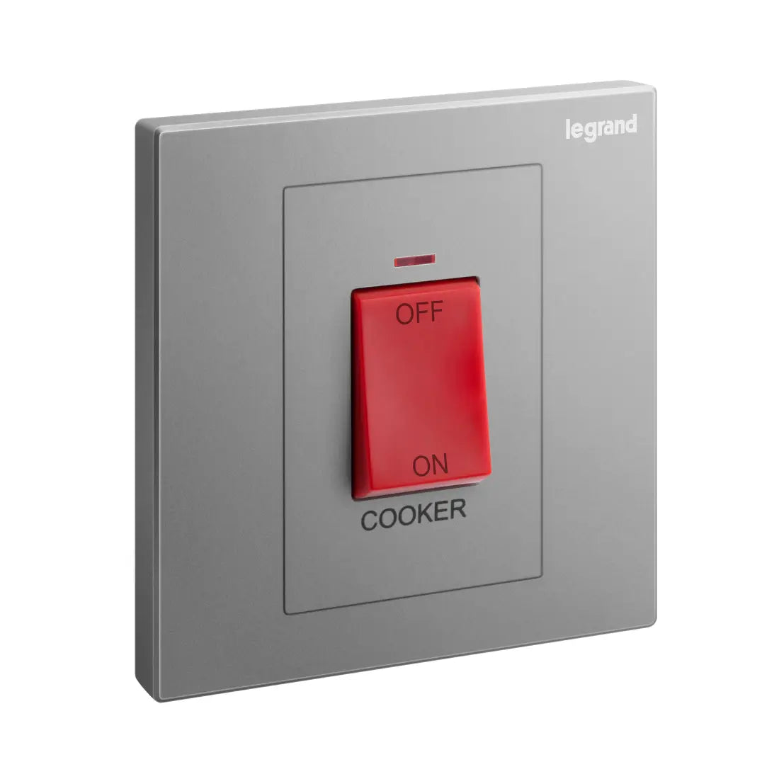 Legrand Galion 1 Gang Double Pole 45A Switch with Cooker Marking, Red Indicator and Red Rocker 282428