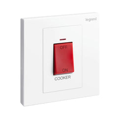 Legrand Galion 1 Gang Double Pole 45A Switch with Cooker Marking, Red Indicator and Red Rocker 282428 - Slide 1