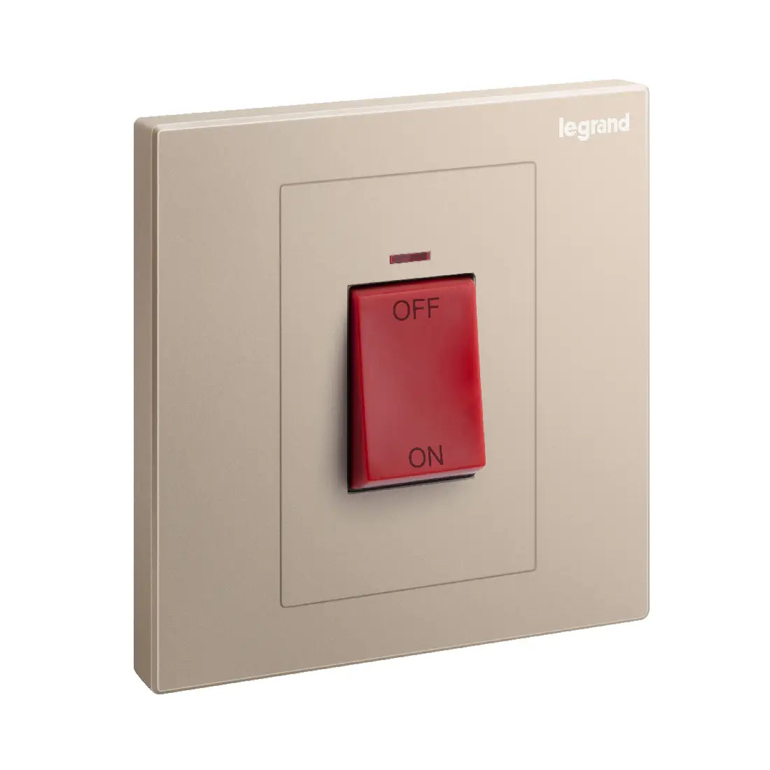 Legrand Galion 1 Gang Double Pole 45A Switch with Red Power Indicator and Red Rocker 282427