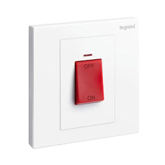 Legrand Galion 1 Gang Double Pole 45A Switch with Red Power Indicator and Red Rocker 282427 - Slide 1