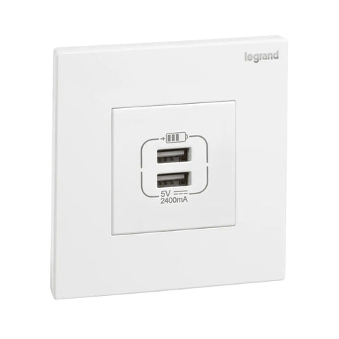 Legrand Galion 1 Gang Double USB 2.4A Type A USB Chargers 282447