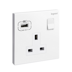 Legrand Galion 1 Gang Single Pole Switched Socket Outlet with USB A 15W charger 282441A - Slide 1