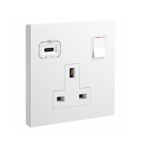 Legrand Galion 1 Gang Single Pole Switched Socket Outlet with USB C 18W Charger 282483A