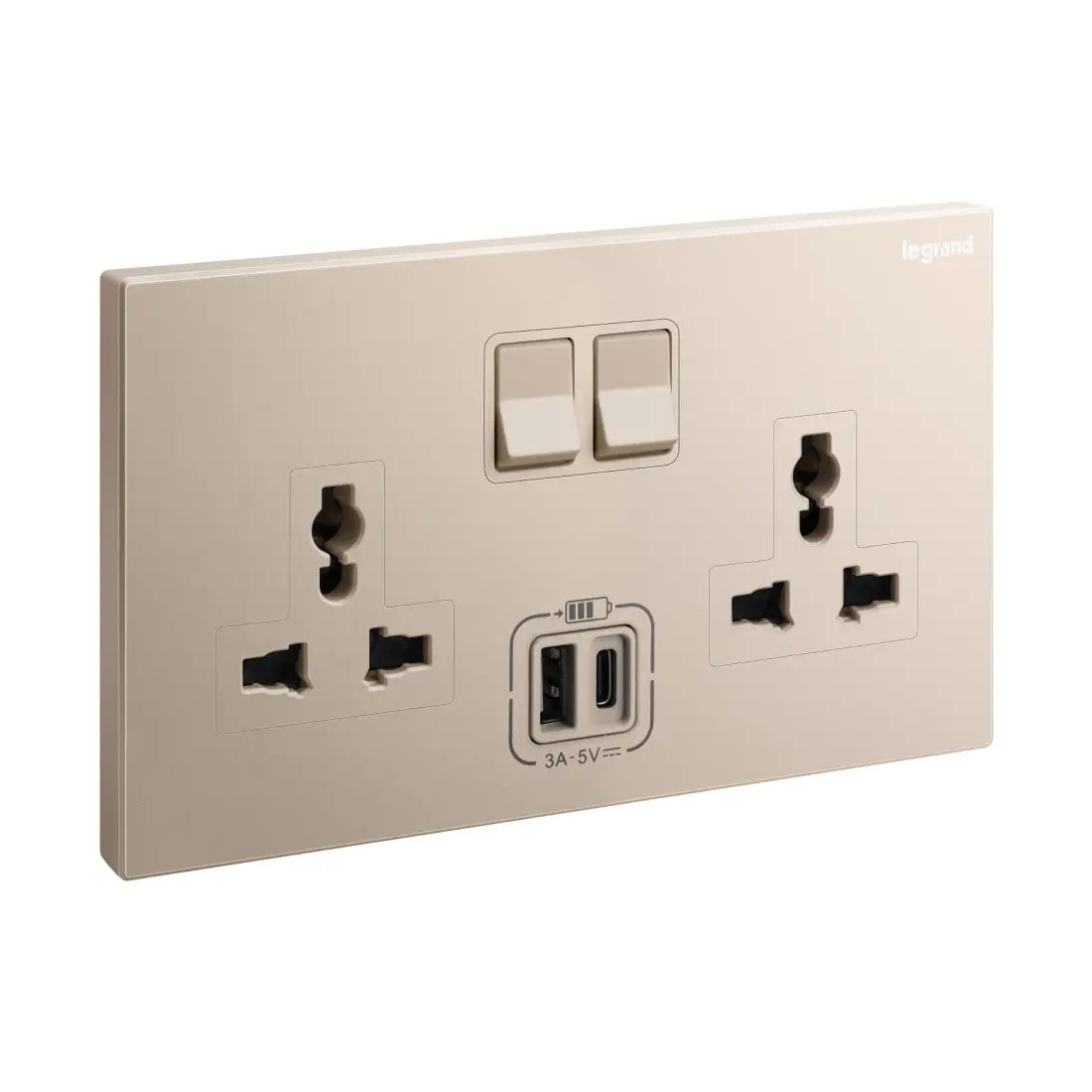 Legrand Galion 2 Gang Multistandard Switched Socket Outlet with 3A Type A and Type C USB Chargers 282444