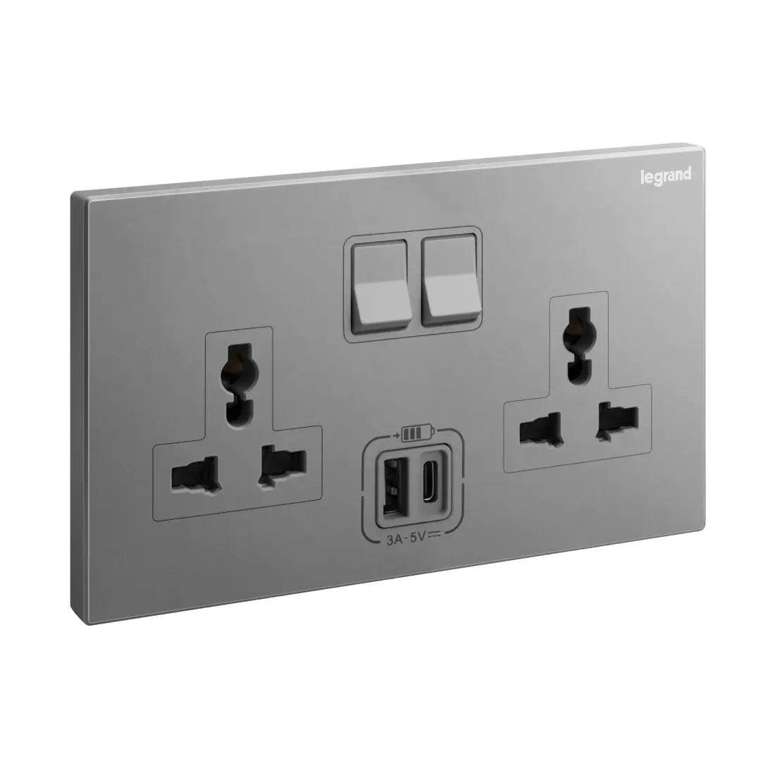 Legrand Galion 2 Gang Multistandard Switched Socket Outlet with 3A Type A and Type C USB Chargers 282444